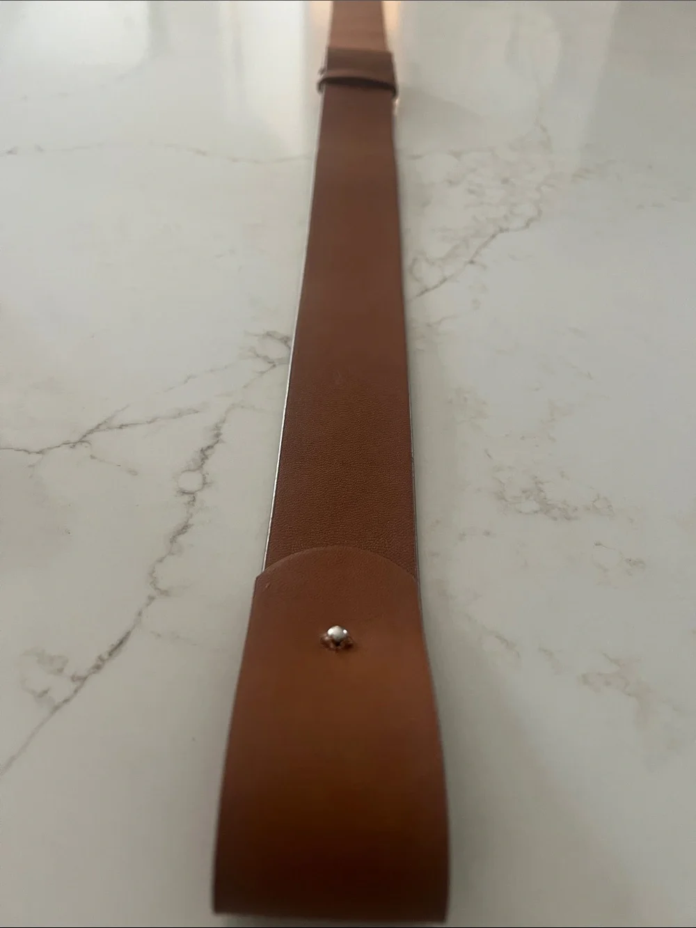 Chico’s Antoinette Slouch Belt S/M Cognac Brown Silver Statement Buckle